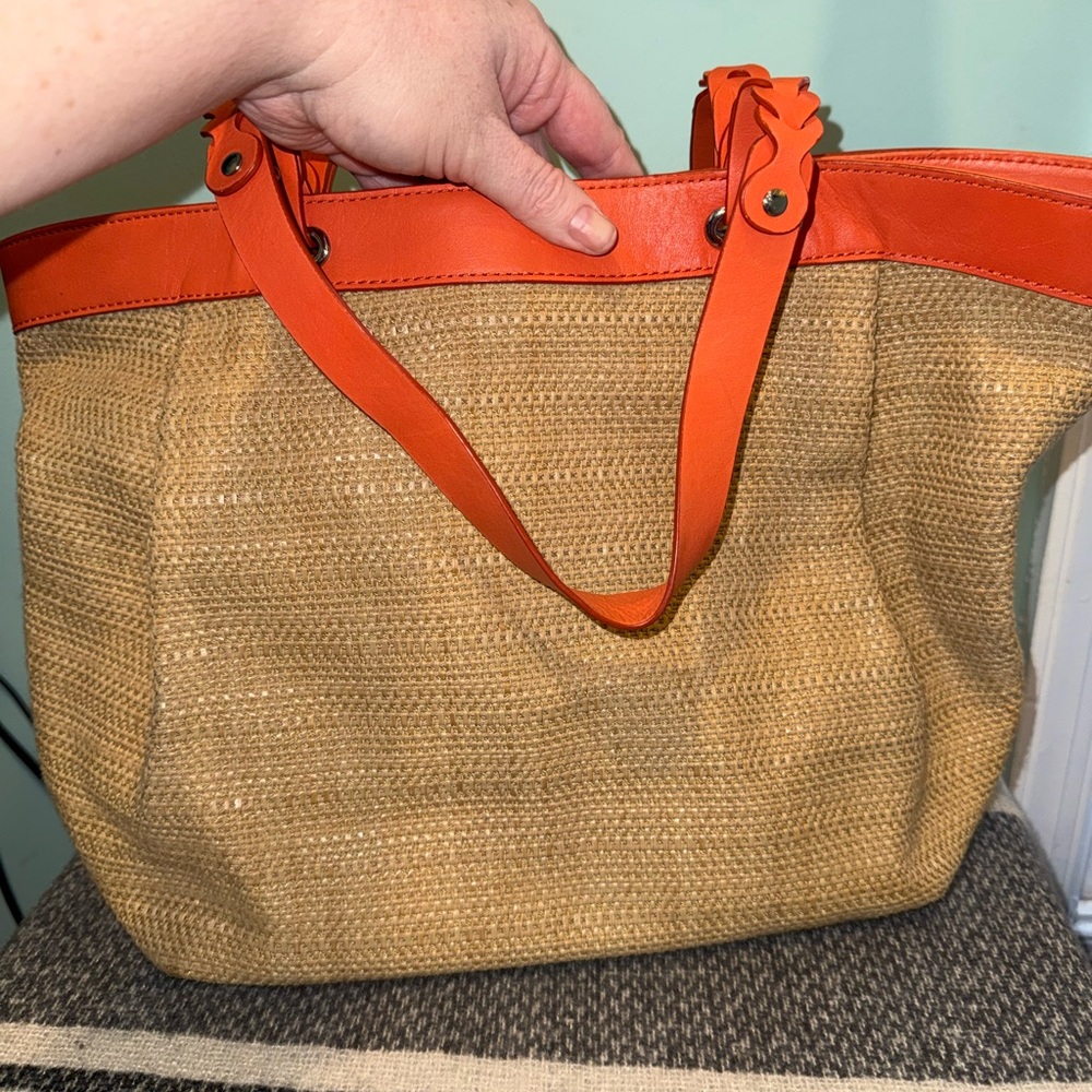 Come Haan Straw Tote with Orange Leather Trim - Picture 6 of 6